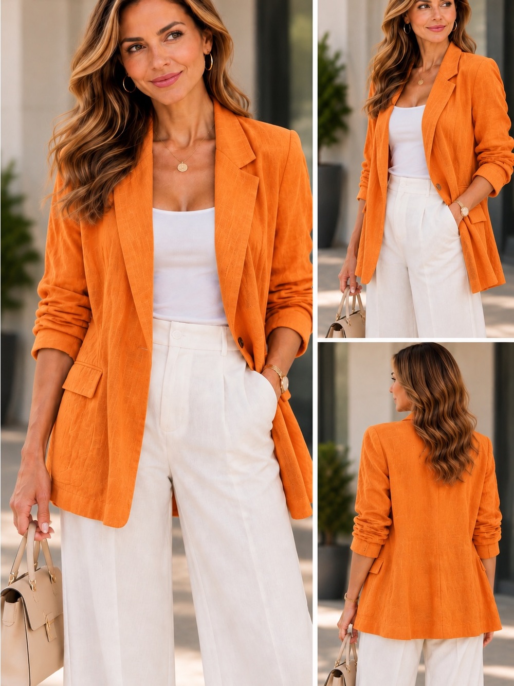 Women's Orange Blazer Jacket - Tailored Lightweight Coat